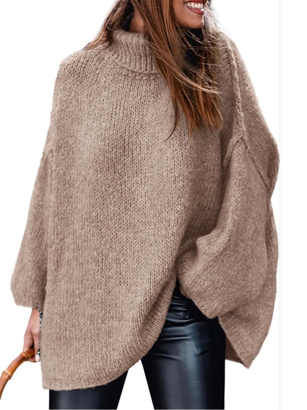 Relaxed Cowl-Neck Sweater in Taupe